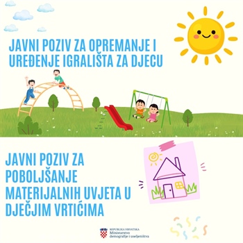 Objavljena dva javna poziva za dječje vrtiće i igrališta vrijedna 16 milijuna eura