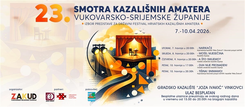 U utorak 7. travnja započinje 23. Smotra kazališnih amatera Vukovarsko-srijemske županije