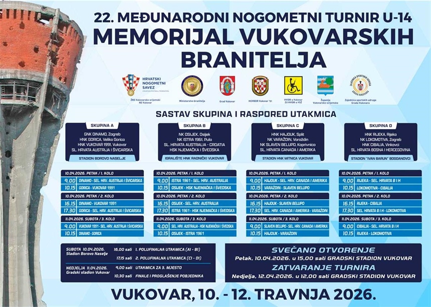 Sutra počinje 22. Međunarodni nogometni turnir U-14, Memorijal vukovarskih branitelja