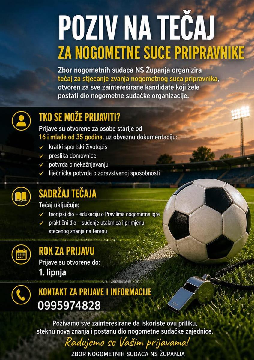Otvorene prijave za tečaj nogometnih sudaca