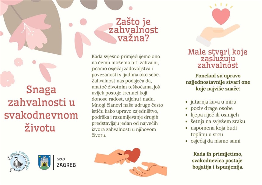 Novi psihoedukativni letak „Vukovarskih majki” o važnosti zahvalnosti u svakodnevici
