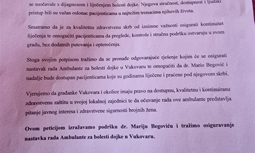 U Vukovaru počinje potpisivanje peticije solidarnosti s dr. Marijem...