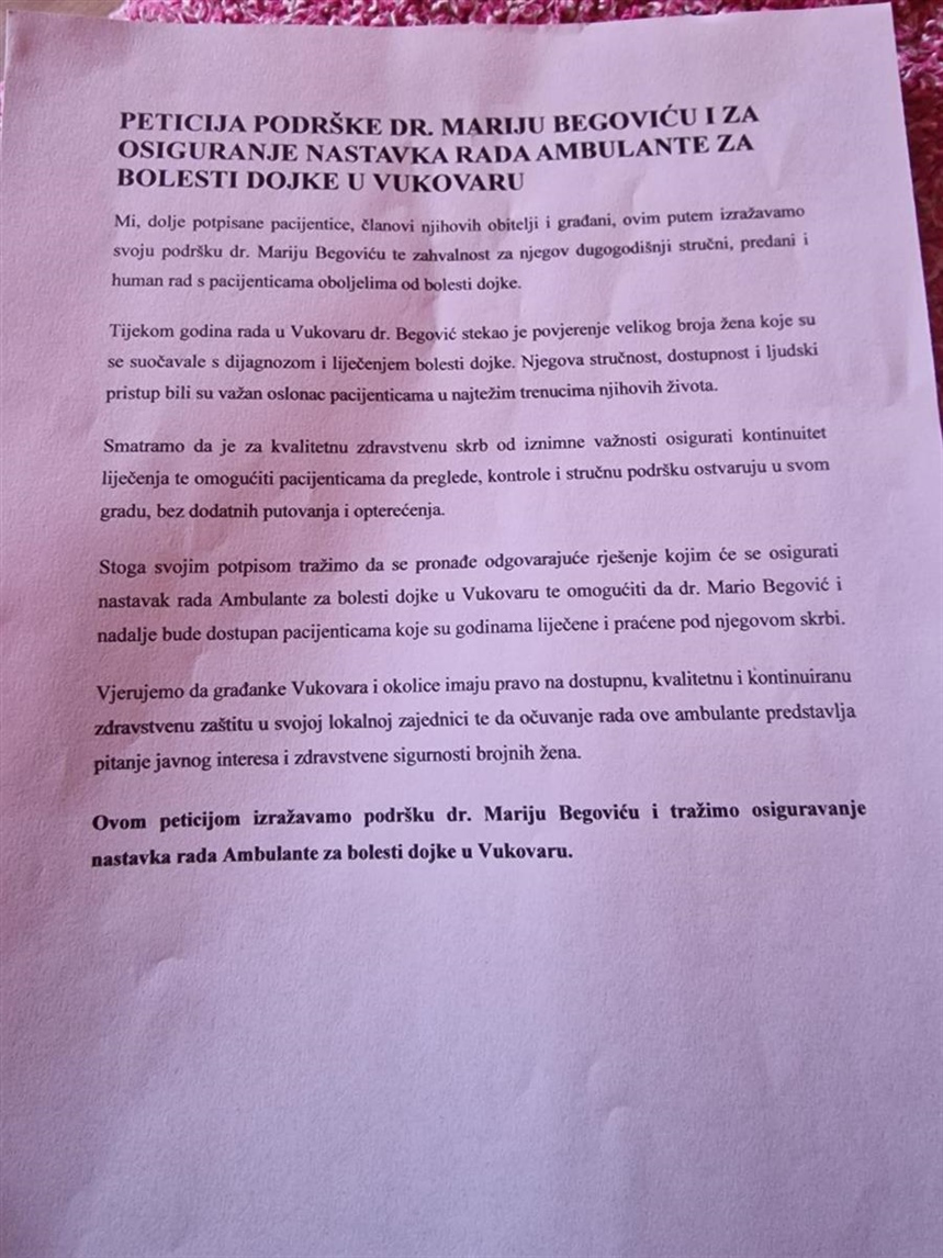 U Vukovaru počinje potpisivanje peticije solidarnosti s dr. Marijem Begovićem