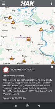Zatvorena dionica državne ceste između Osijeka i Vukovara, promet preusmjeren obilaznim pravcem