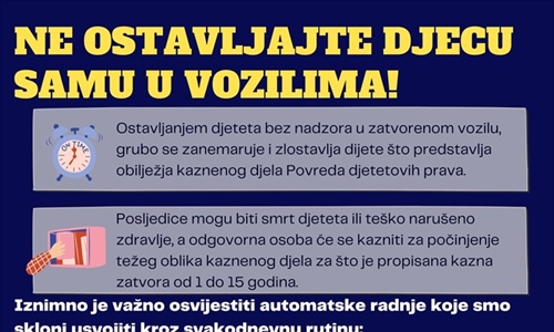Policija: Ne ostavljajte djecu samu u vozilu!