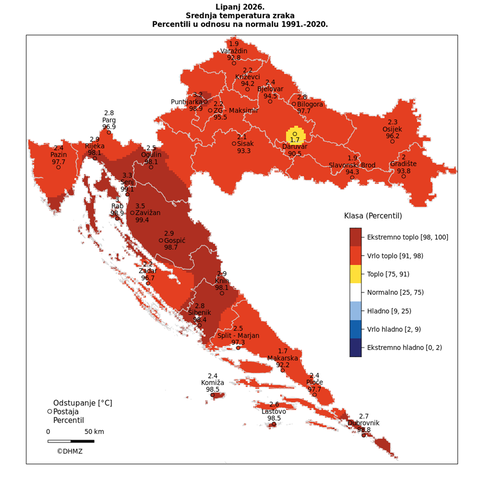 DHMZ objavio kartu temperatura u lipnju