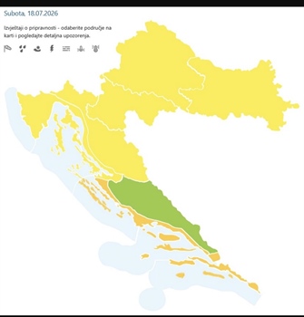 DHMZ ponovno upozorava: Žuti meteoalarm za Slavoniju, grmljavinska nevremena moguća tijekom cijelog vikenda