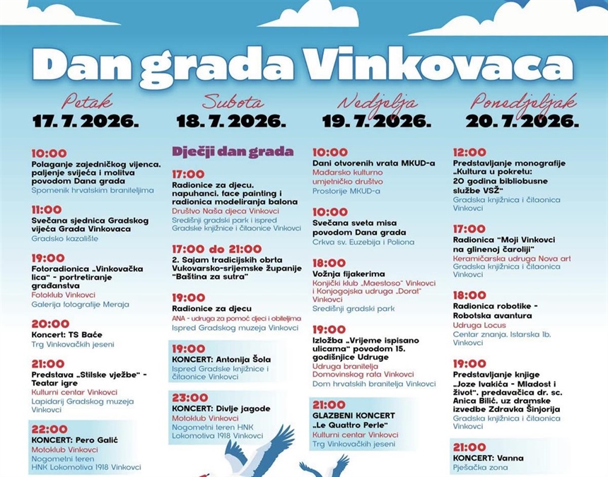Treći dan Dana grada Vinkovaca donosi bogat program za sve generacije