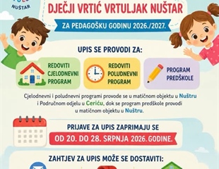 Otvoreni upisi u Dječji vrtić Vrtuljak Nuštar za pedagošku godinu...