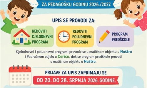Otvoreni upisi u Dječji vrtić Vrtuljak Nuštar za pedagošku godinu...