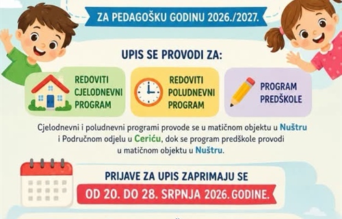 Otvoreni upisi u Dječji vrtić Vrtuljak Nuštar za pedagošku godinu...