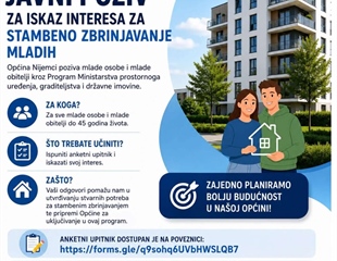 Općina Nijemci poziva mlade na iskaz interesa za stambeno zbrinjavanje