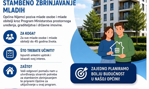 Općina Nijemci poziva mlade na iskaz interesa za stambeno zbrinjavanje