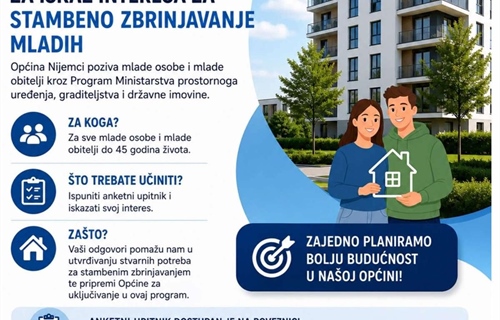 Općina Nijemci poziva mlade na iskaz interesa za stambeno zbrinjavanje