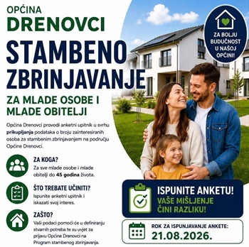 Općina Drenovci provodi anketu o interesu za stambeno zbrinjavanje mladih