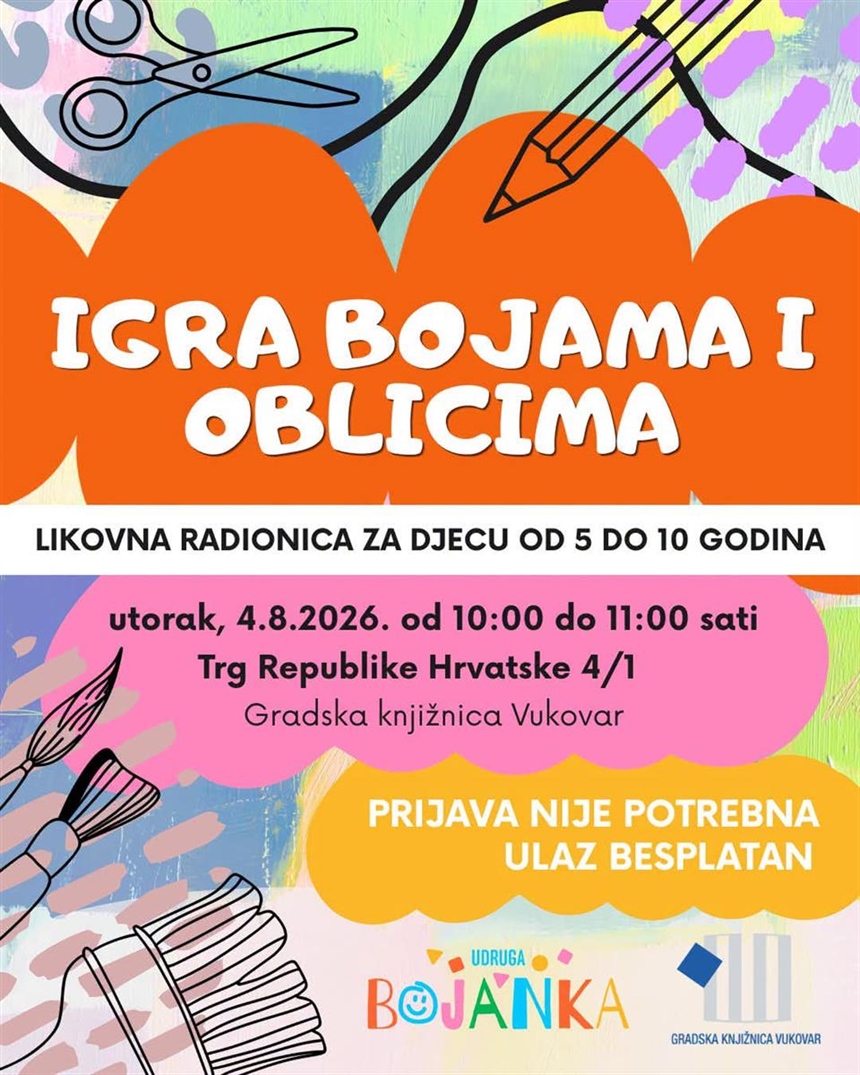 Igra bojama i oblicima: Kreativna radionica za djecu stiže u Gradsku knjižnicu Vukovar