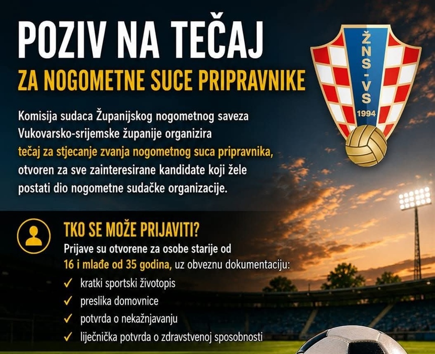 Otvoren je tečaj za nove nogometne suce: Prilika za mlade od 16 do 35 godina