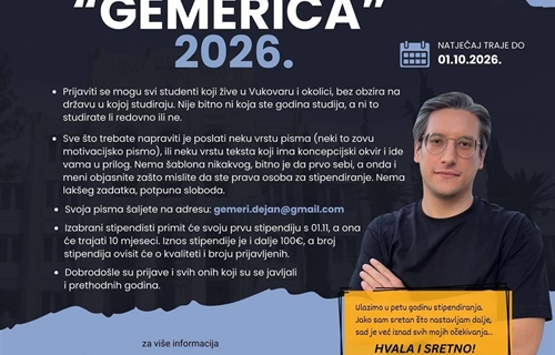 Objavljen peti natječaj za stipendiju „Gemerica“