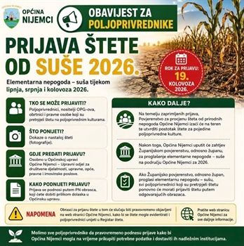 Prijava štete od suše na području Općine Nijemci do 19. kolovoza