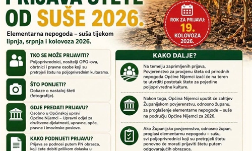 Prijava štete od suše na području Općine Nijemci do 19. kolovoza
