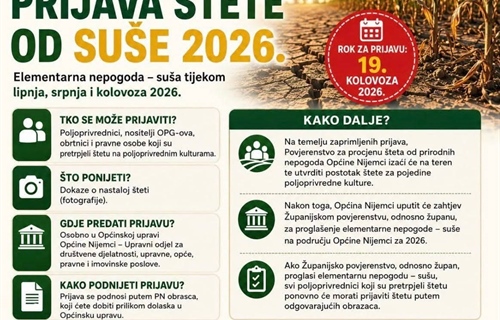 Prijava štete od suše na području Općine Nijemci do 19. kolovoza