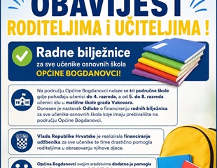 Općina Bogdanovci financira radne bilježnice za osnovnoškolce