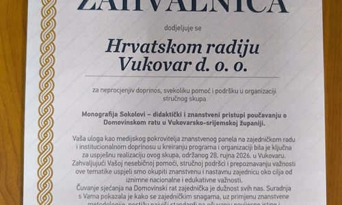 Hrvatskom radiju Vukovar zahvalnica za doprinos očuvanju istine o...