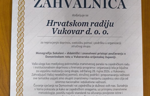 Hrvatskom radiju Vukovar zahvalnica za doprinos očuvanju istine o...