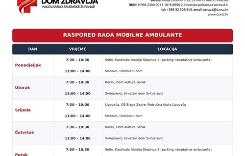 Mobilna ambulanta od četvrtka počinje s radom, donosimo raspored i lokacije