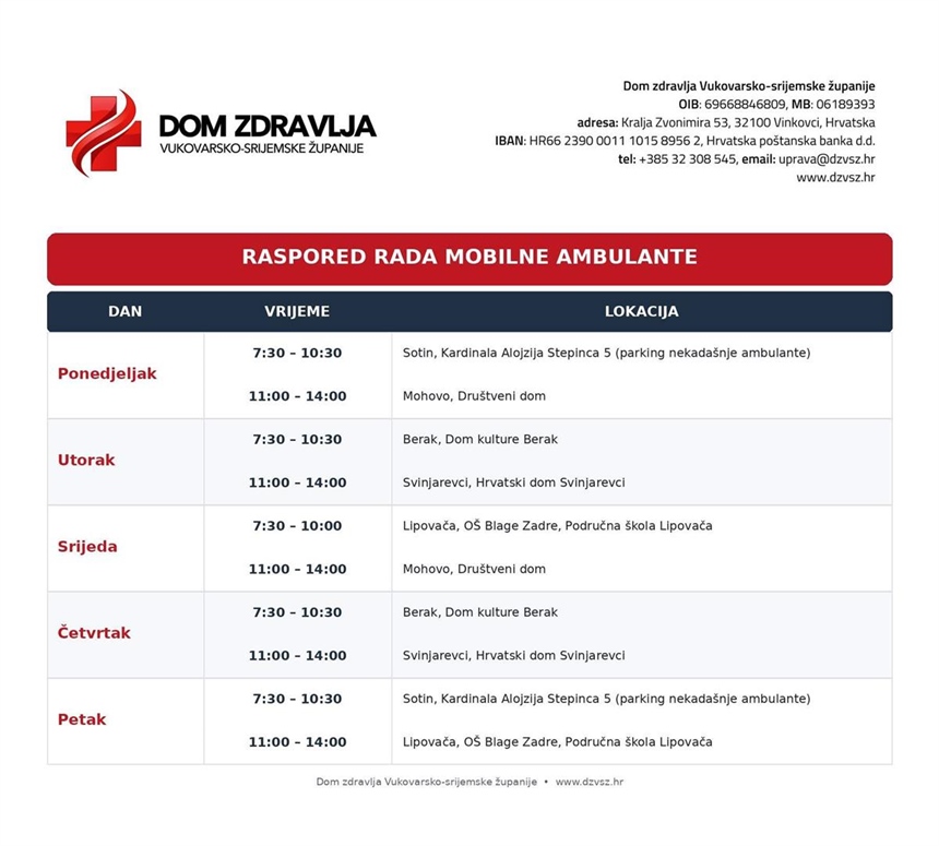 Mobilna ambulanta od četvrtka počinje s radom, donosimo raspored i lokacije