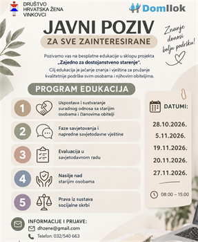 Društvo „Hrvatska žena” Vinkovci poziva na besplatne edukacije o skrbi za starije osobe