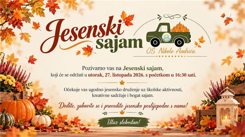 OŠ Nikole Andrića poziva na Jesenski sajam: Očekuje vas druženje, kreativne aktivnosti i zajedništvo