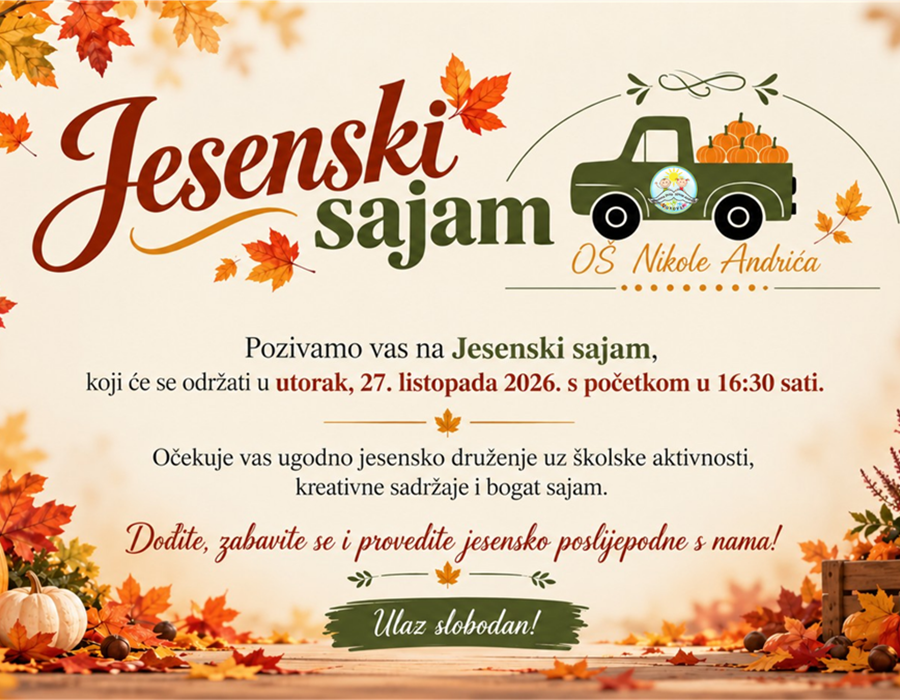 OŠ Nikole Andrića poziva na Jesenski sajam: Očekuje vas druženje,...